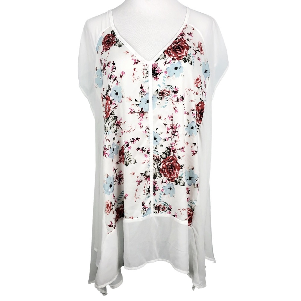Torrid Size 2 2X White Floral Sheer Sleeveless Top